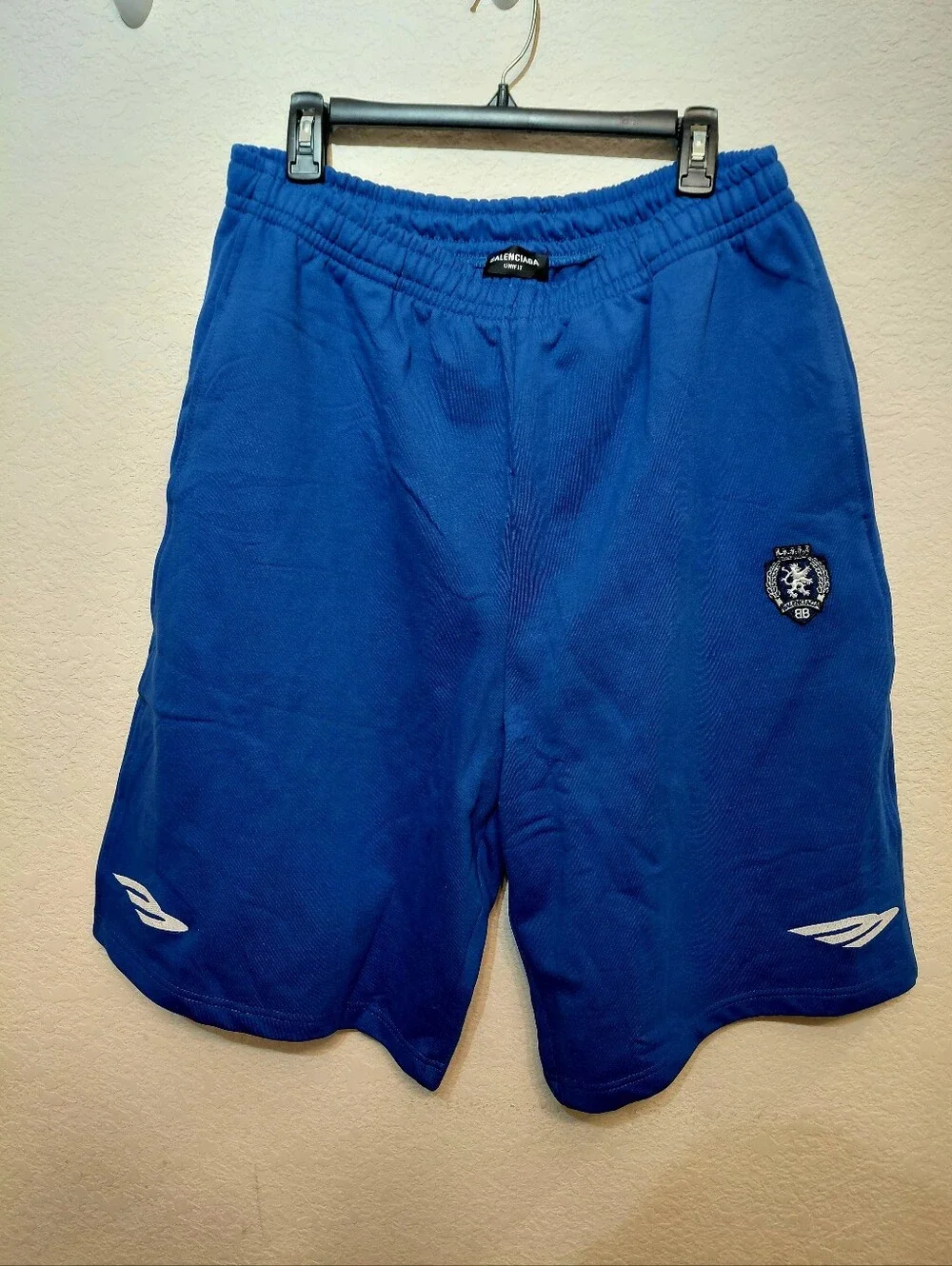 Balenciaga Solid Blue Performance Thick 100% Cotton 25 Inch Length Shorts